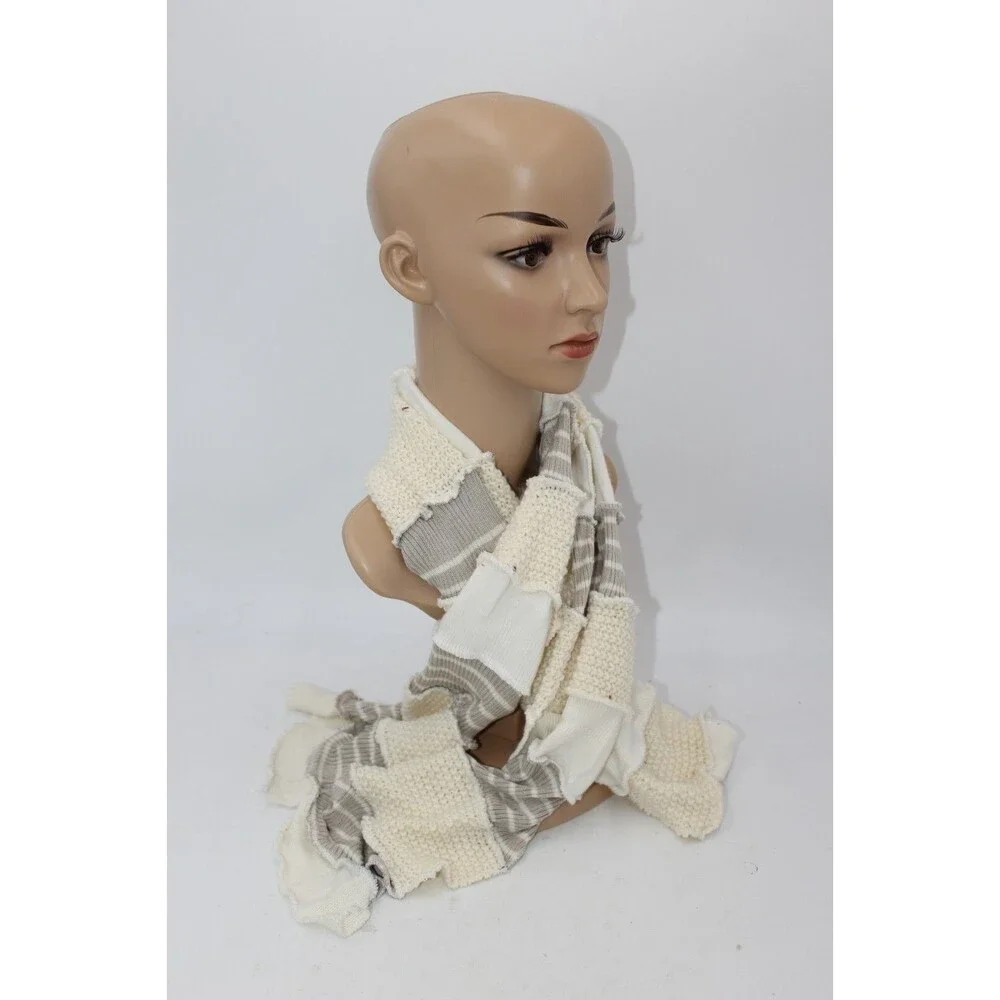 Scarf Upcycled White Ivory Sweaters Winter Wedding Aprx 7' Long Handmade Gray